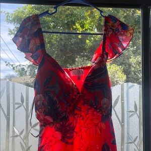 Siena Studio Red Floral Ruffle-Strap Dress